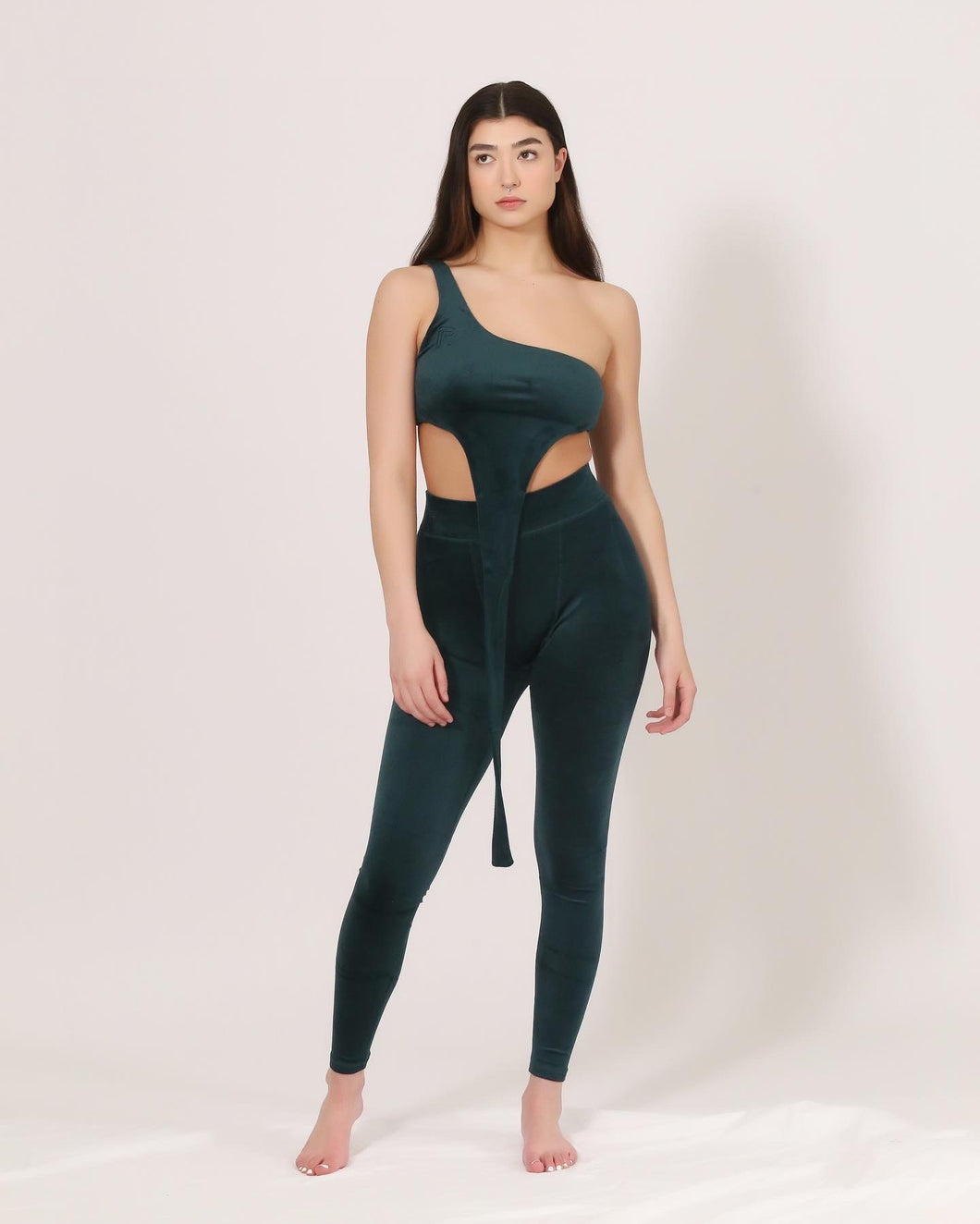 Velvet One-Shoulder Sculpt Top, Emerald Noir